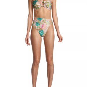 NWT PatBo Tropicalia Bikini Bandeu Top & Mid Rise Bottoms Harbour Pink L